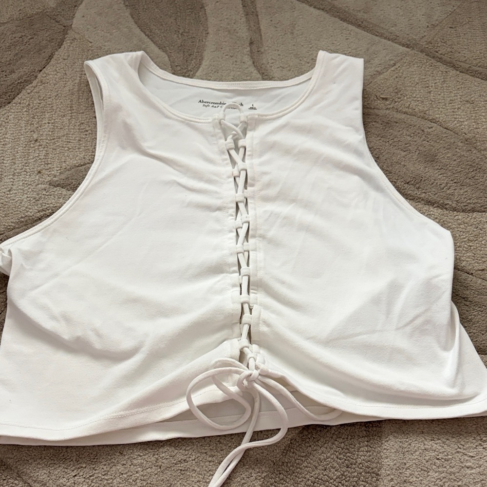 Abercrombie & Fitch Ivory Lace-Up Crop Top